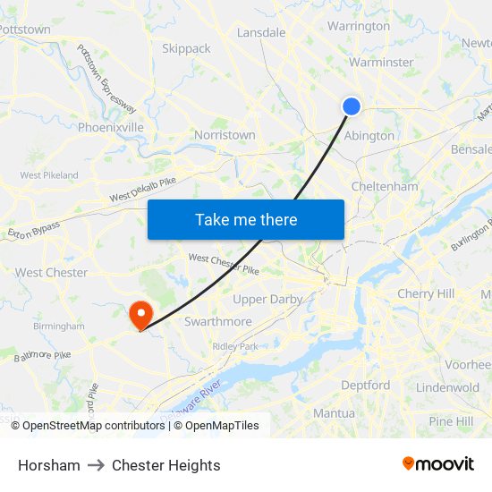 Horsham to Chester Heights map