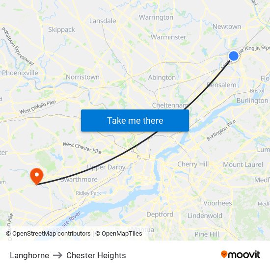Langhorne to Chester Heights map