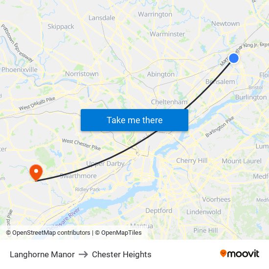 Langhorne Manor to Chester Heights map
