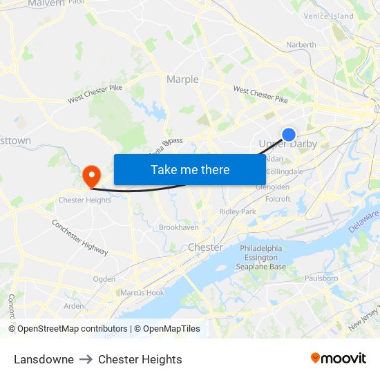 Lansdowne to Chester Heights map