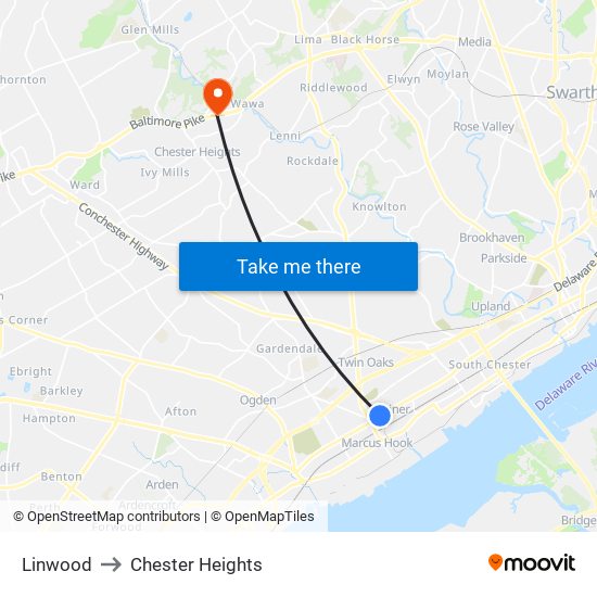 Linwood to Chester Heights map