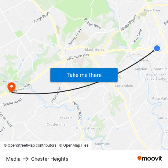 Media to Chester Heights map