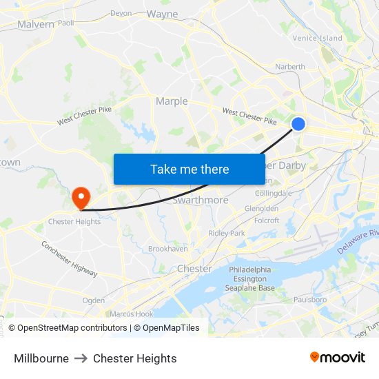 Millbourne to Chester Heights map