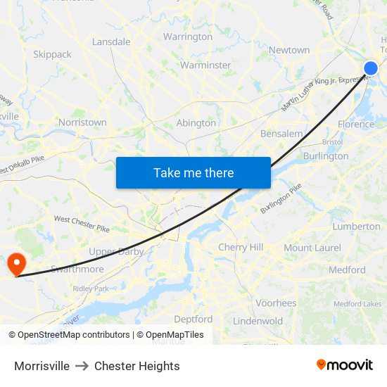 Morrisville to Chester Heights map