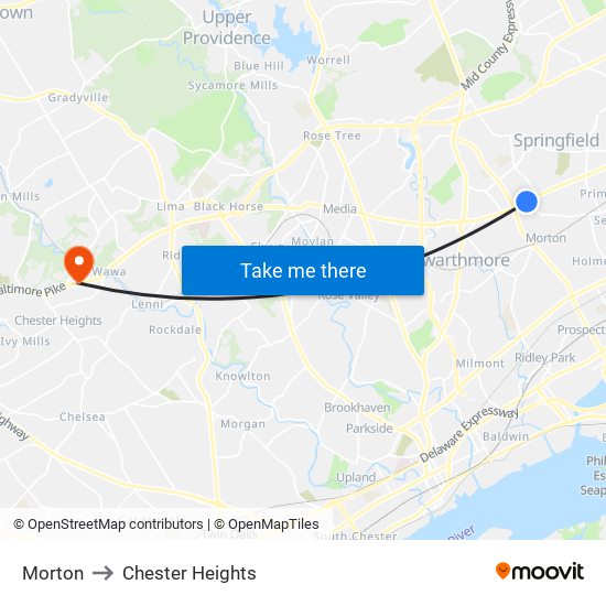 Morton to Chester Heights map
