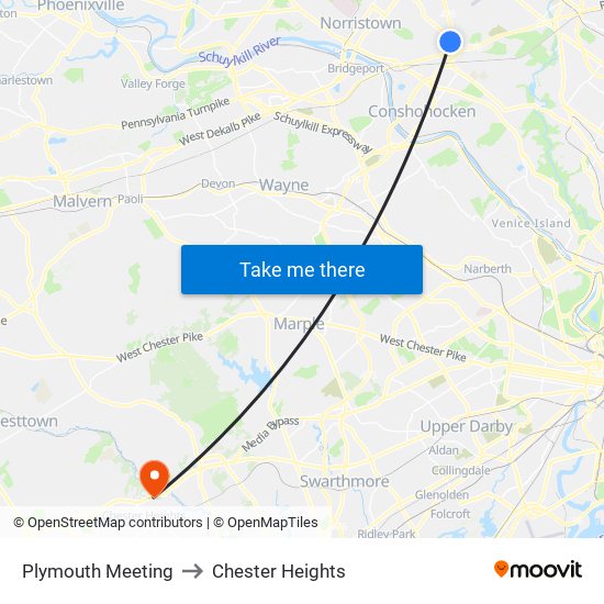 Plymouth Meeting to Chester Heights map