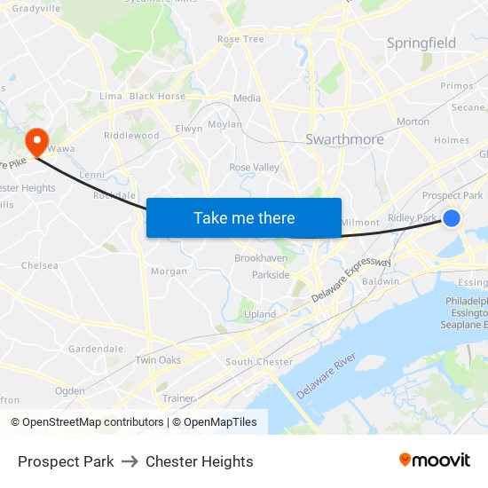 Prospect Park to Chester Heights map