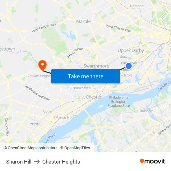 Sharon Hill to Chester Heights map