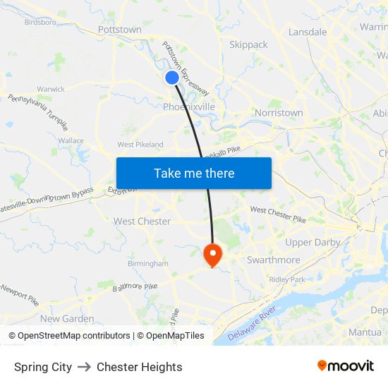 Spring City to Chester Heights map