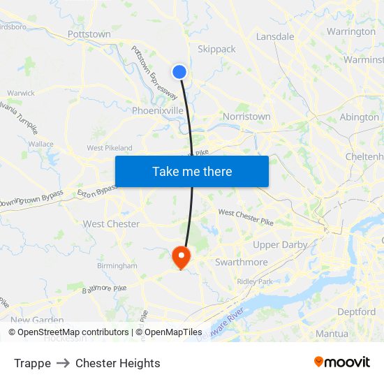 Trappe to Chester Heights map