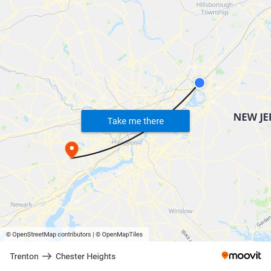 Trenton to Chester Heights map