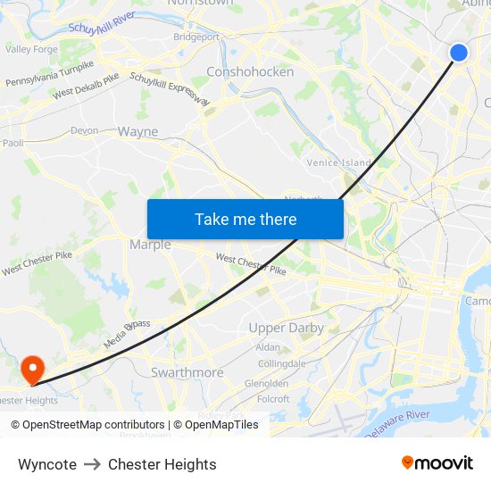 Wyncote to Chester Heights map