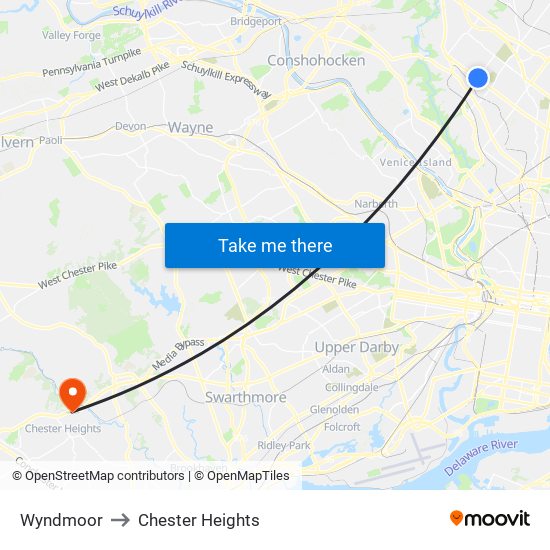 Wyndmoor to Chester Heights map