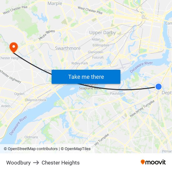 Woodbury to Chester Heights map