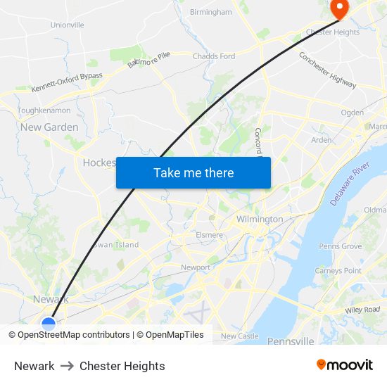 Newark to Chester Heights map
