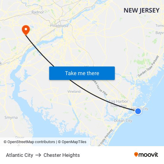Atlantic City to Chester Heights map