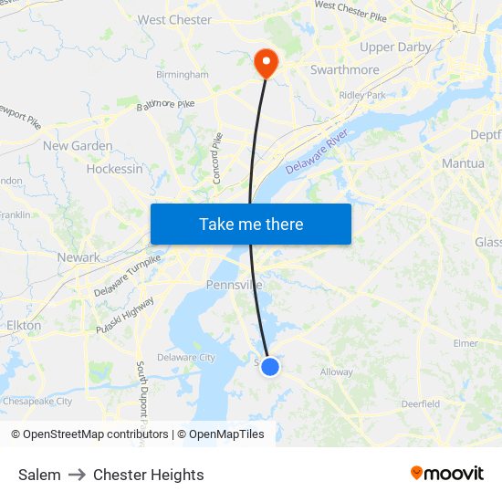 Salem to Chester Heights map