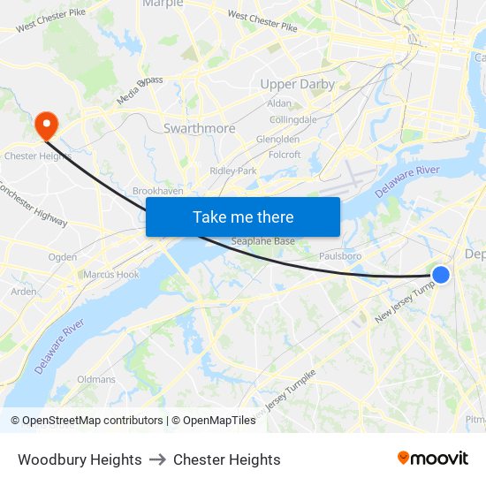 Woodbury Heights to Chester Heights map