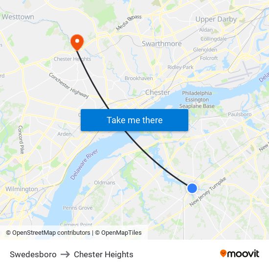 Swedesboro to Chester Heights map