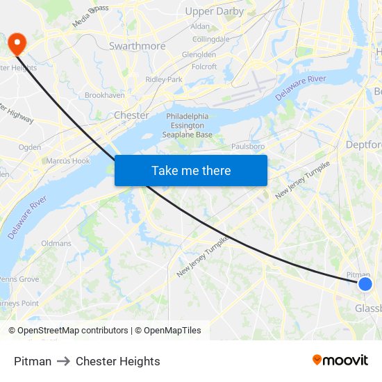 Pitman to Chester Heights map