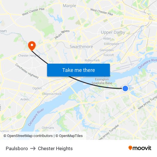 Paulsboro to Chester Heights map