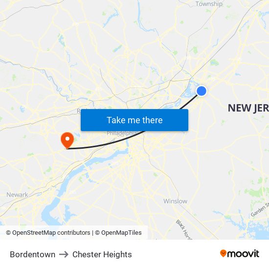 Bordentown to Chester Heights map