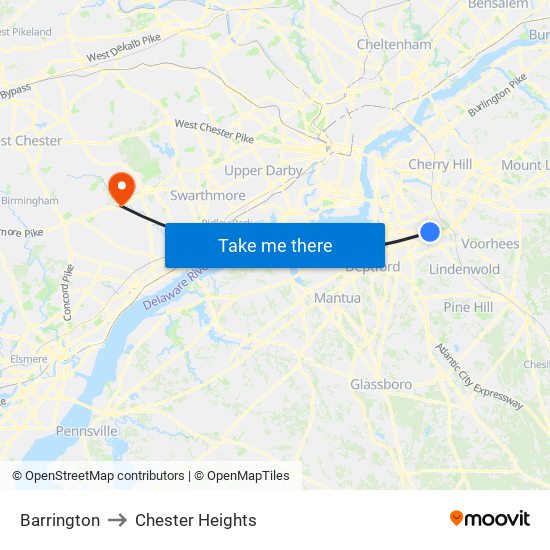 Barrington to Chester Heights map