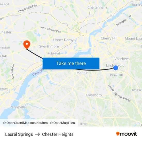 Laurel Springs to Chester Heights map