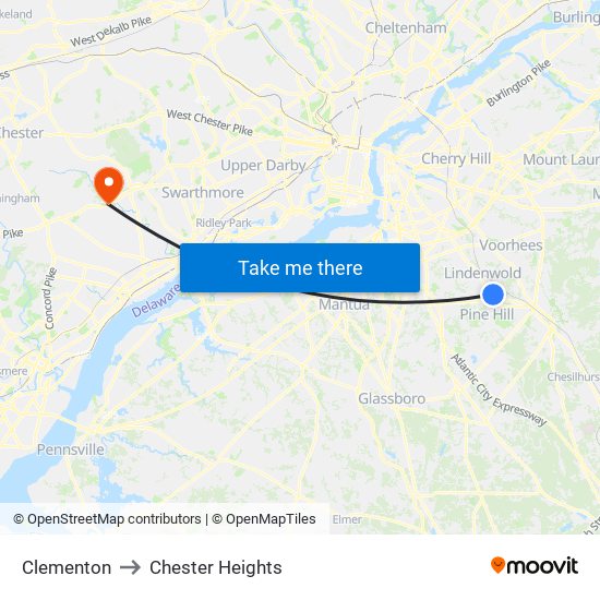 Clementon to Chester Heights map