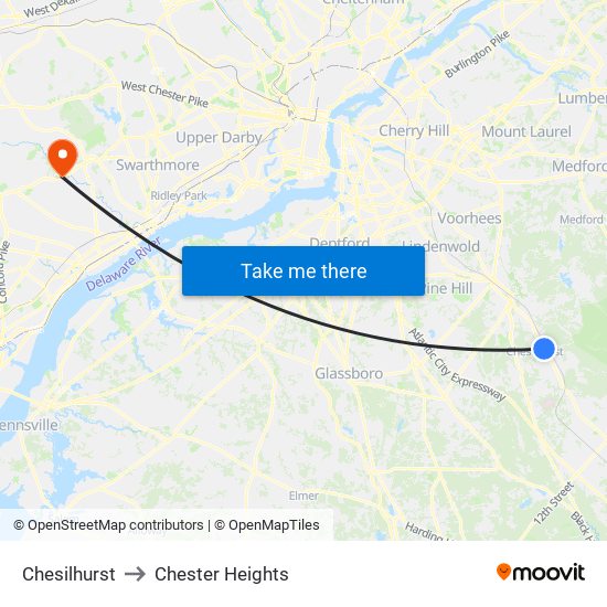 Chesilhurst to Chester Heights map