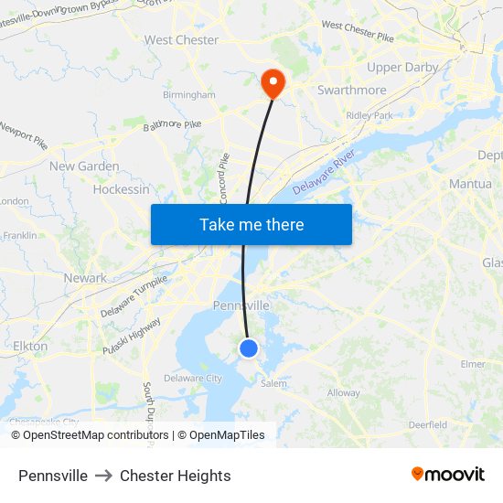 Pennsville to Chester Heights map