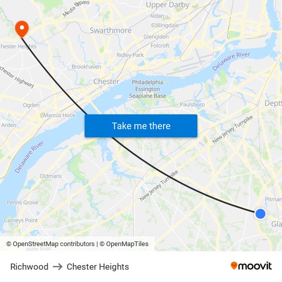 Richwood to Chester Heights map