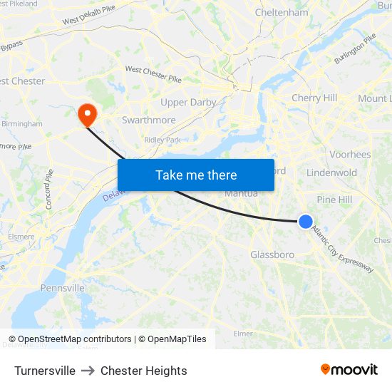 Turnersville to Chester Heights map