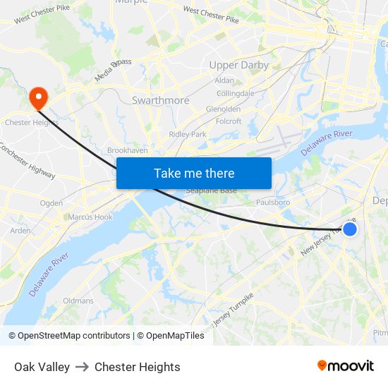 Oak Valley to Chester Heights map