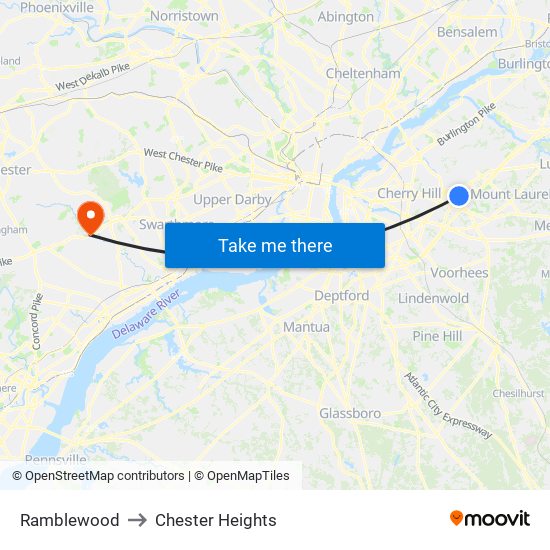 Ramblewood to Chester Heights map