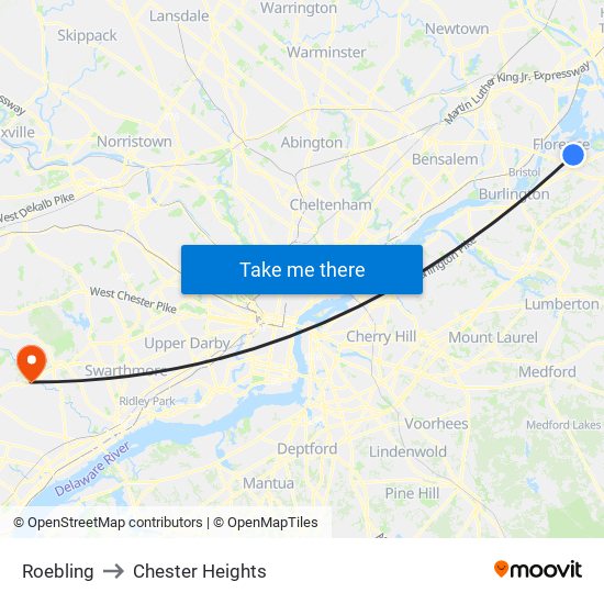 Roebling to Chester Heights map