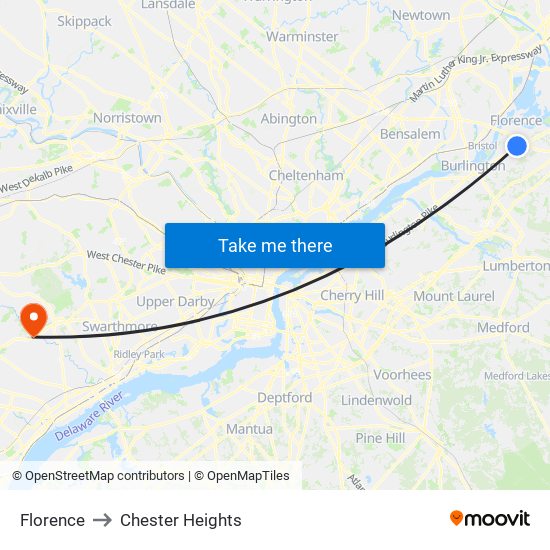 Florence to Chester Heights map