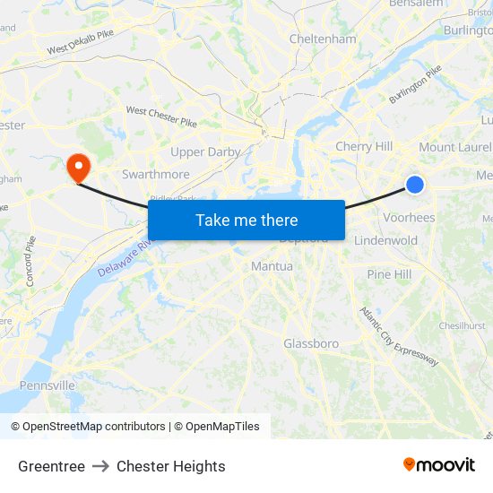 Greentree to Chester Heights map