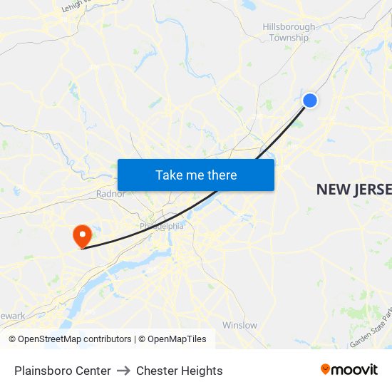 Plainsboro Center to Chester Heights map