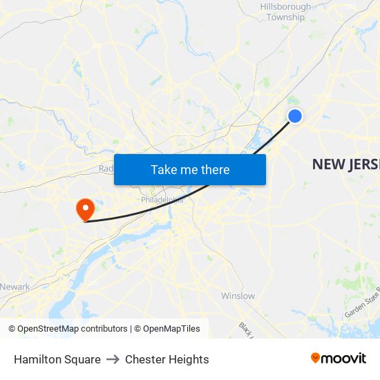 Hamilton Square to Chester Heights map