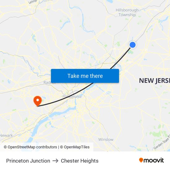 Princeton Junction to Chester Heights map