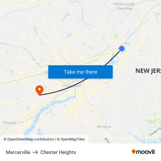 Mercerville to Chester Heights map