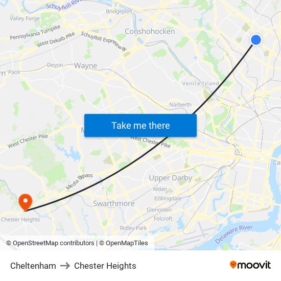 Cheltenham to Chester Heights map