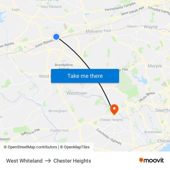 West Whiteland to Chester Heights map