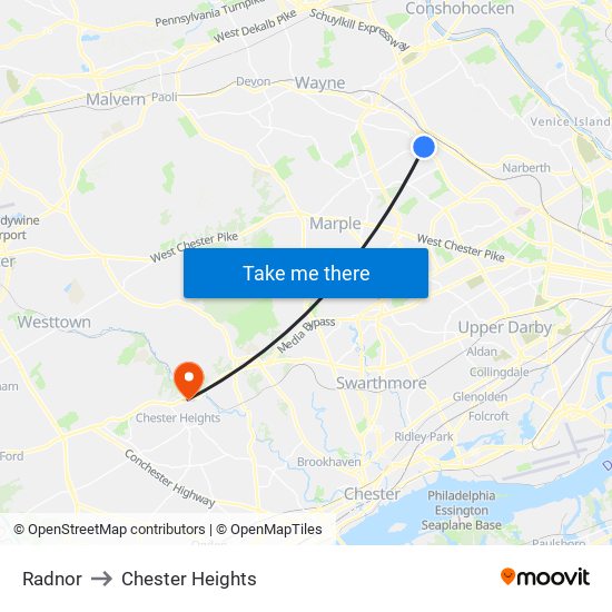 Radnor to Chester Heights map