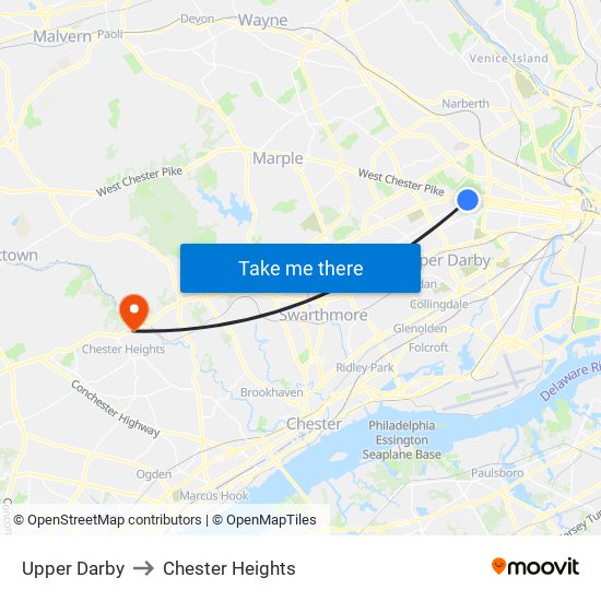 Upper Darby to Chester Heights map