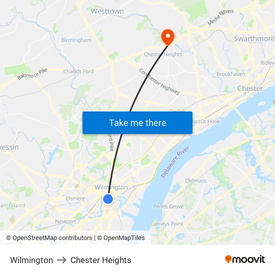 Wilmington to Chester Heights map