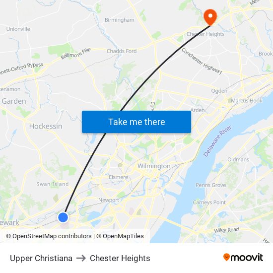 Upper Christiana to Chester Heights map