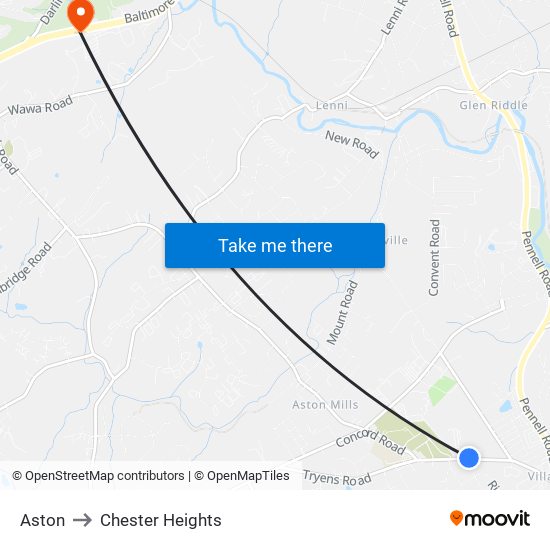 Aston to Chester Heights map