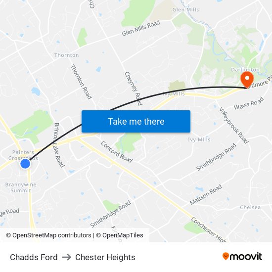 Chadds Ford to Chester Heights map